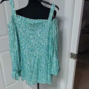 Cocomo Teal Patterned Off-Shoulder Blouse